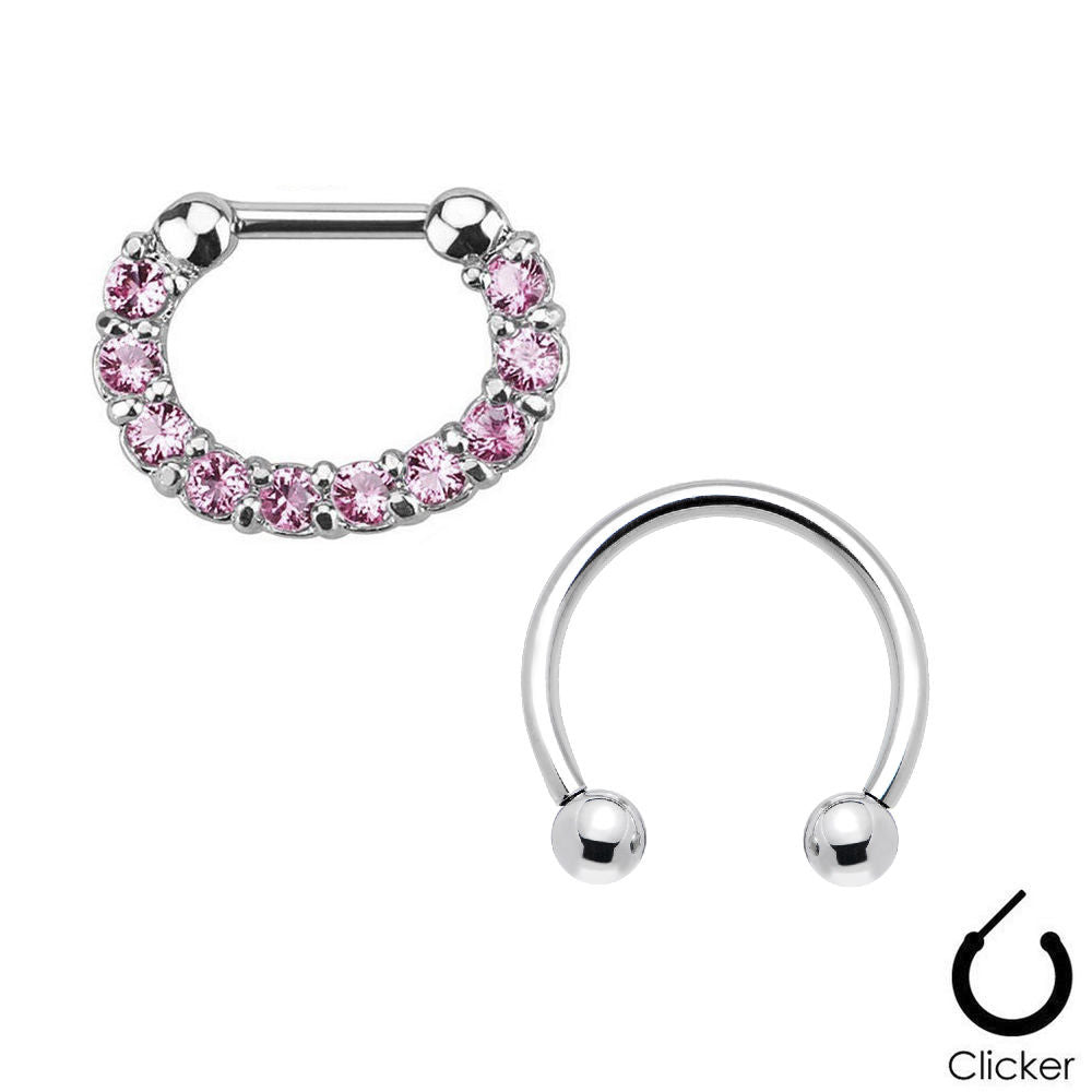 Pair of Septum Ring 16ga Combo Cartilage Surgical Steel CZ Gems