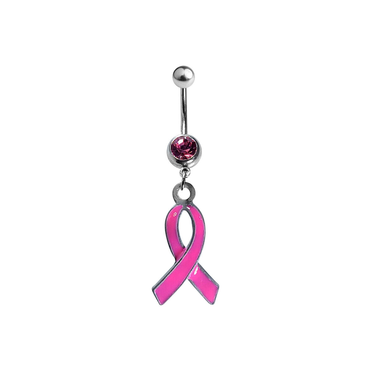 Belly Navel Dangle 14g Surgical Steel CZ Ribbon Breast Cancer Awareness Dangle