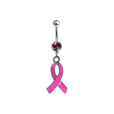 Belly Navel Dangle 14g Surgical Steel CZ Ribbon Breast Cancer Awareness Dangle