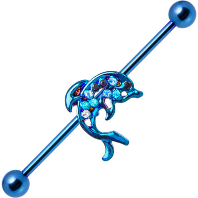 Dolphin 14G Blue Anodized Cartilage Industrial Barbell - 316L Surgical Steel