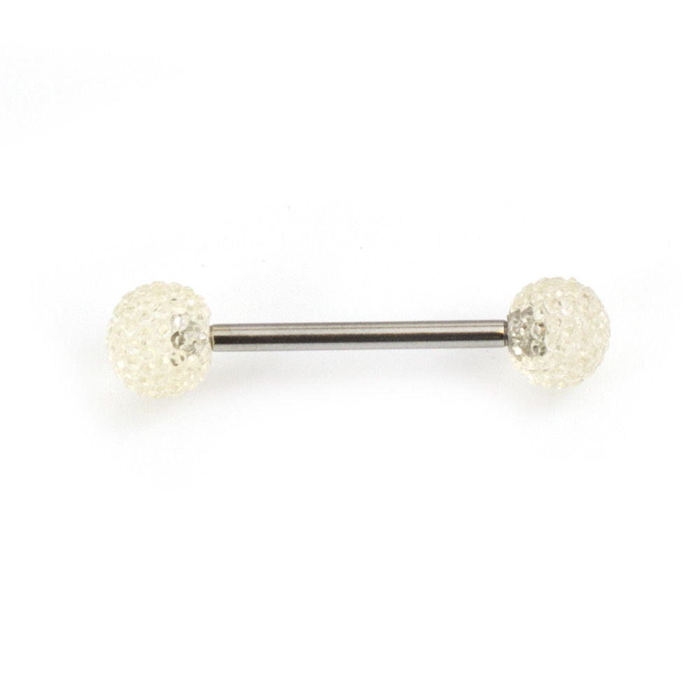 Tongue Barbell with Acrylic Textured Designed Balls 14ga 5/8 inches -15mm