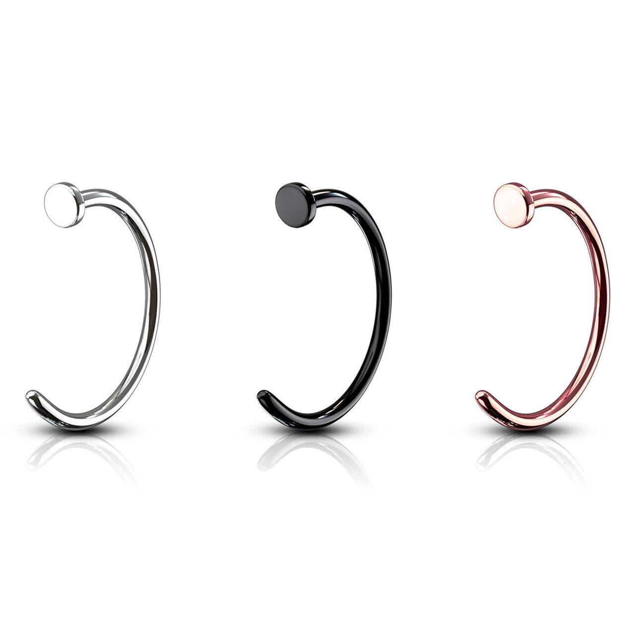 Nose Ear Ring Hoop 3 Pack Black Rose Gold Ion Plated 18G or 20G 6mm 8mm 10mm