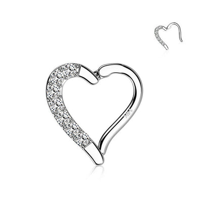 Hoop Hinged ring 14 karat Solid Gold Heart shape design with CZ jewels 16 Gauge