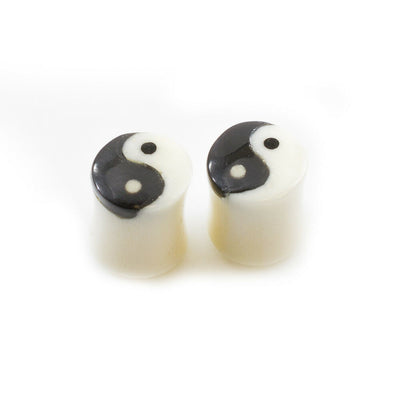 Pair of Ear Plugs made of Organic Horn Bone with Yin Yang Symbol Design