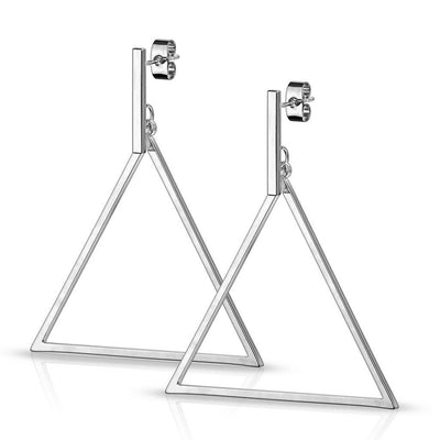 Pair of Stainless Steel Earrings with Bar and Large Triangle Dangle Design 20g