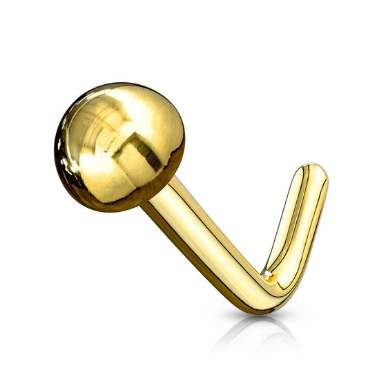 Nose Ring L-Bend with Solid Dome End Made of 14Kt Gold 20g