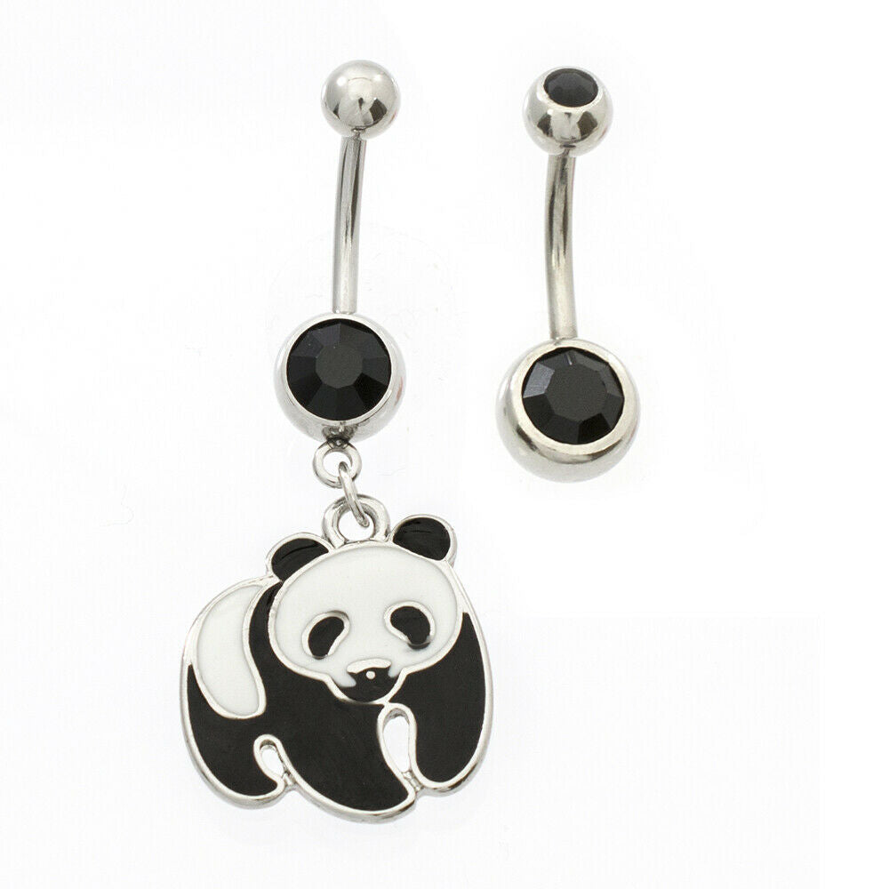 Belly Button Ring pack of 2 with Panda and Cz Style 14g