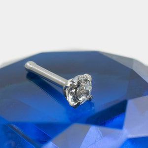 14k Nose Bone Solid White Gold with 2mm Genuine Diamond Jewel - 20ga-1/4"(6 mm)