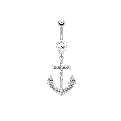 Solid 14K White Gold Anchor Design Navel Ring