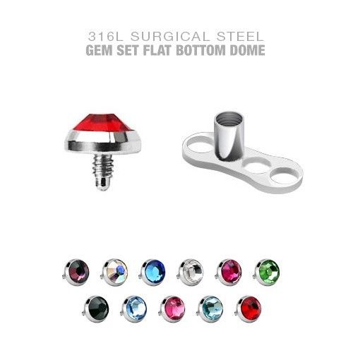 24 Bases & 24 Tops Dermal Anchor Tops are 4mm Flat CZ and Base