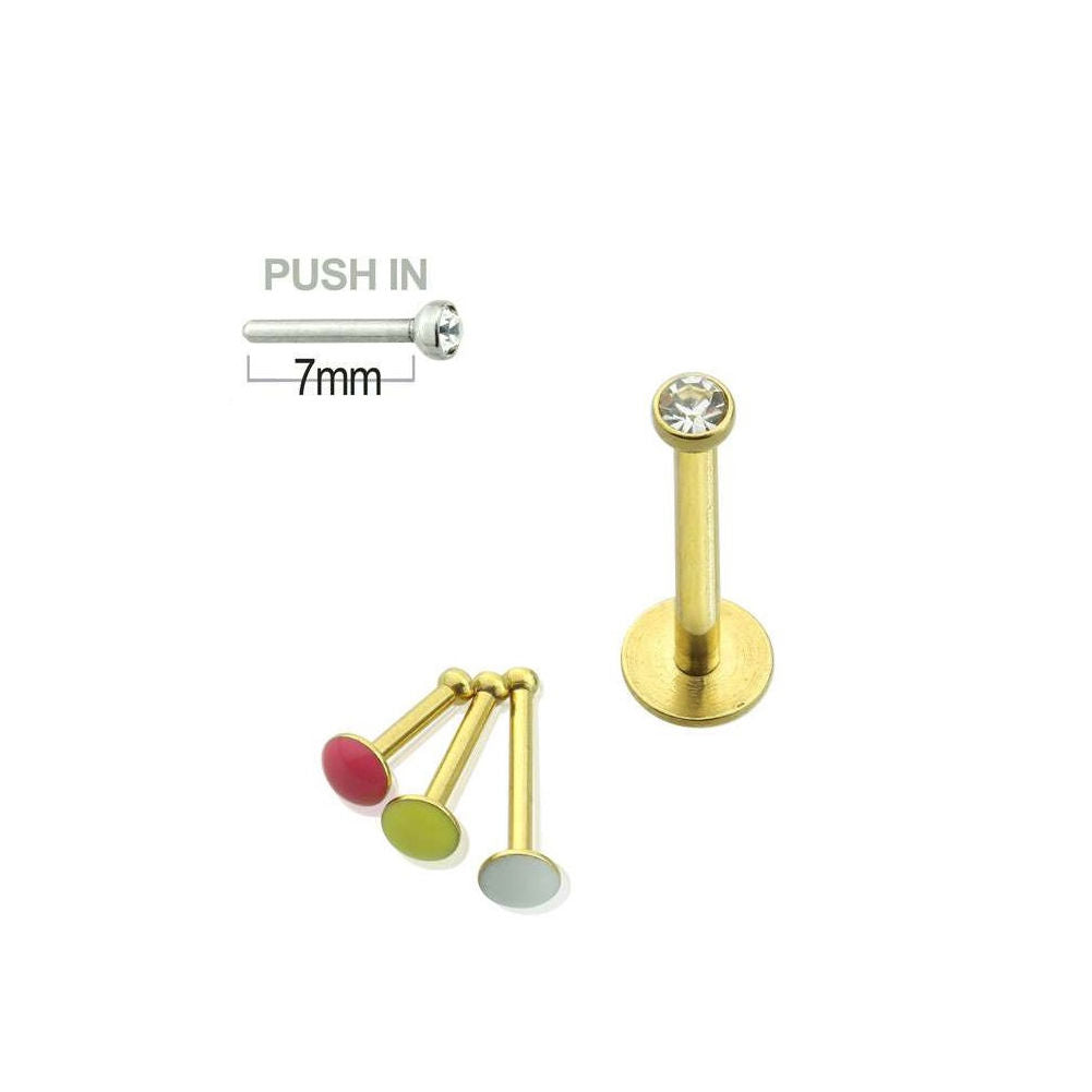 Threadless Push-In Labret 16G Surgical Steel with Press Fit CZ Gem