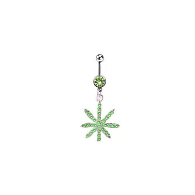 Belly rings Naval piercing dangle design 5 pc. surgical steel clear and green jewels 14 Gauge fit most belly piercings