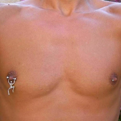 Nipple Shields Hang Man with Barbell Surgical Steel 14G- Sold as Pair