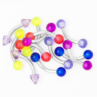 12 Pack Eyebrow Piercing 14G Curved Barbells with Acrylic Beads