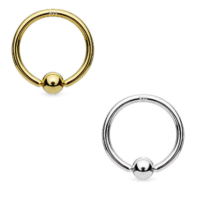 Hoop Ring 14K Solid White Gold and Yellow Gold with Fixed Ball Nose Ring Nipple
