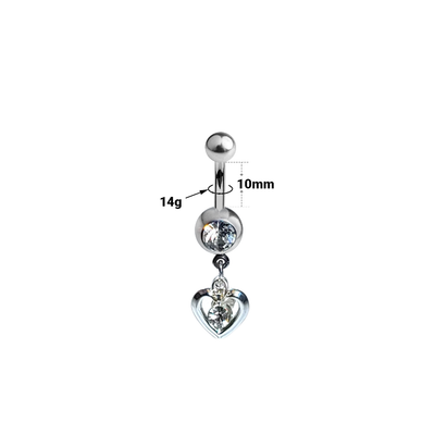 Belly Navel Dangle Ring Surgical Steel Steel Heart with CZ Jewel 14g