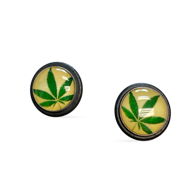 Ear Taper with O Ring Fake Cheater Illusion Ear Plug Earring Pot Leaf design 16G