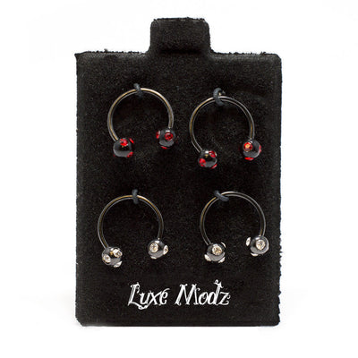 Black Nipple Ring Septum 4pc Circular Barbell CZ Gem Bead 16G Surgical Steel