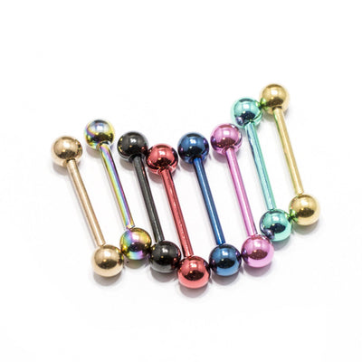 Tongue Ring 10 Pack Anodized Nipple Barbell Surgical Steel Body Jewelry 14G 16MM