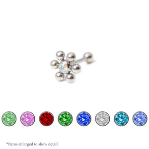 14ga-5/8"(16mm) 316L Steel Tongue Barbell with Colored Gem