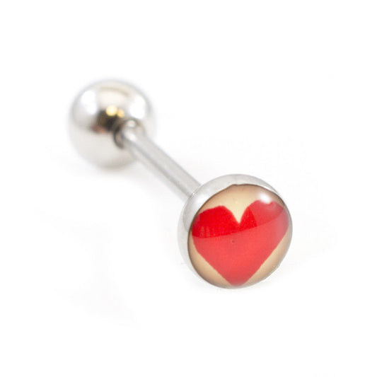 Tongue Barbell with Red Heart Design design 14g