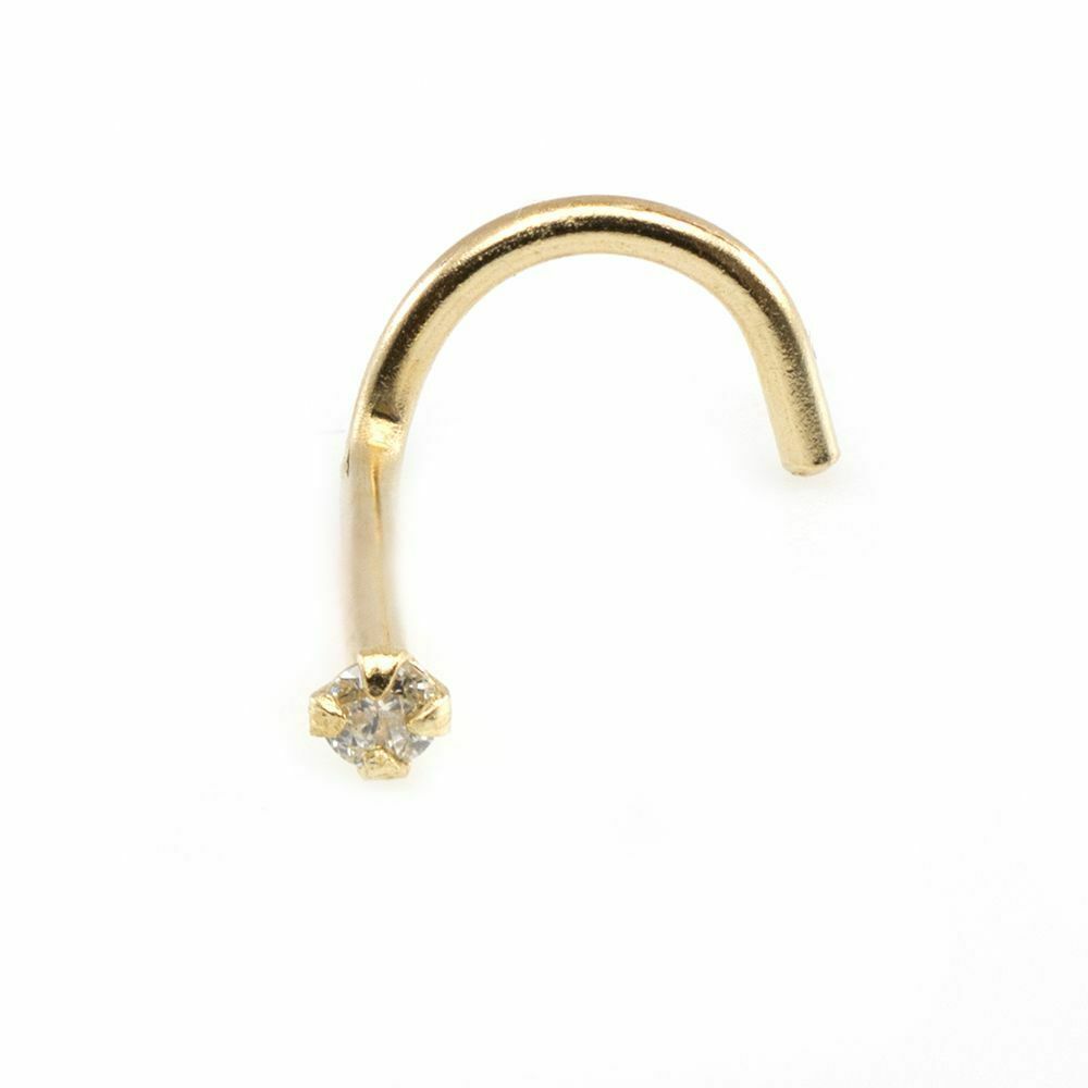 Real (PK2) Diamond 14kt Yellow Gold Nose Screw 20g, 3mm Diamond