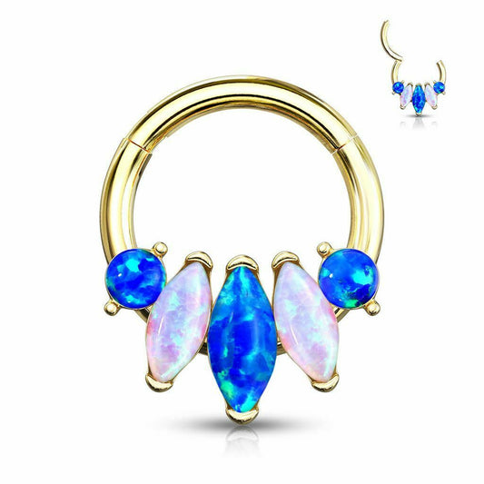 Nose Septum and Ear Hinged Clicker Hoop with 5-Marquise Opal Set Surgical Steel