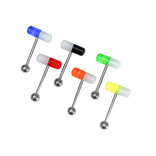 Barbell tongue ring surgical steel Pill design 6 colors No duplicate Value pack