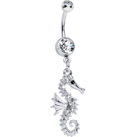 Dangling Belly Ring - 14ga Seahorse with Large Press-Fit CZ Gem