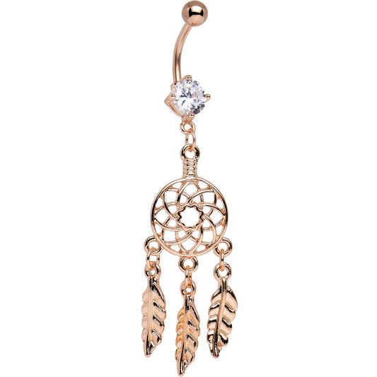 Belly Ring Dream Catcher Dangle with Feathers 14ga 316L Surgical Steel