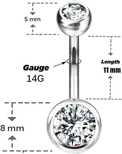 Pack Of 8 14G Belly Button Ring Implant Grade Titanium Double Bezel Navel Rings