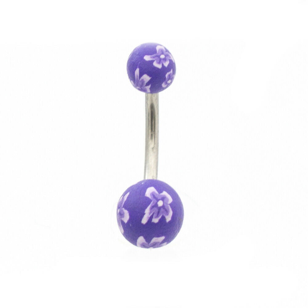 Belly Button Rings Flower Painted Fimo Design Pack of 6 14ga Surgical Steel