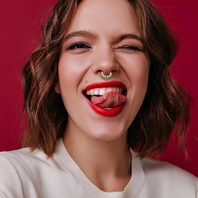 Septum Clicker Gold Plated with Multi Link Prong CZ Gem Hoop Surgical Steel 16ga