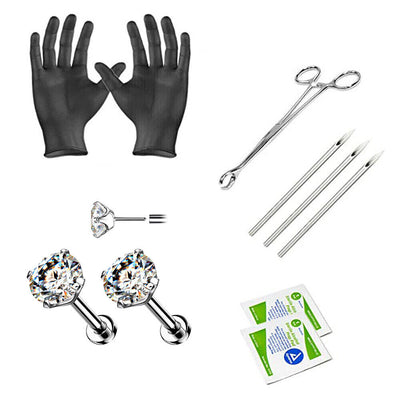 Piercing Kit 10 Pc threadless flat Back Titanium jewelry 2mm Cz Jewel