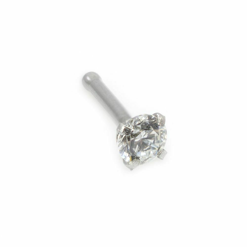 Real (PK2) Diamond 14kt White Gold Nose Bone 18g, 2.5mm Diamond