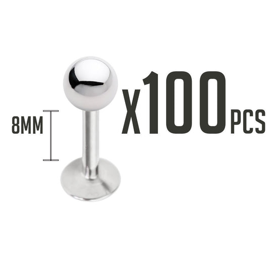 100 Pieces Labret 14G Piercing Barbell  - 3 Sizes Available