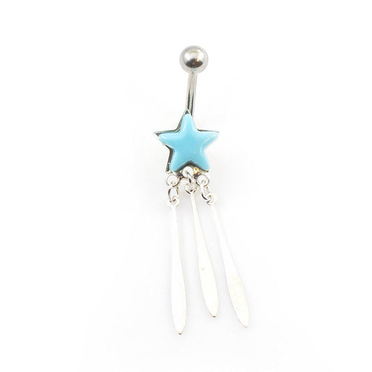 Dangle Belly Ring with Blue Star design 14g Surgical Steel