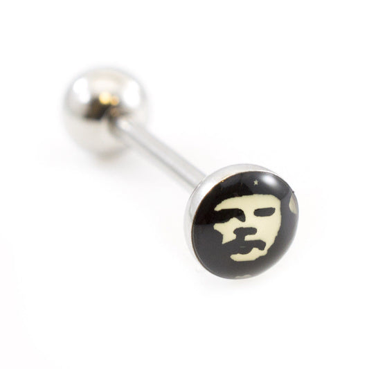 Tongue Barbell with Che Guevara Portrait design 14g