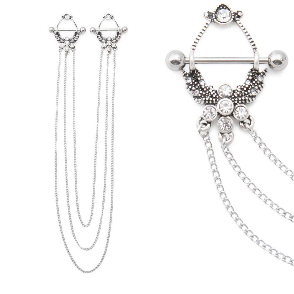 Nipple Chain Shield Jewelry Laurel Design Surgical Steel 14G