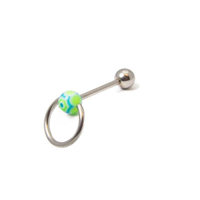 Doorknocker Style Tongue Barbell with Green or Pink Acrylic Ball End