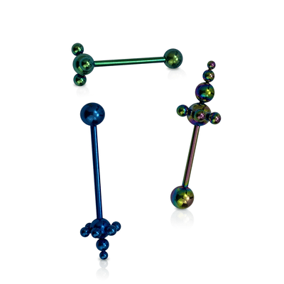 Tongue Barbells Anodized Titanium with Assorted Bubble Design 14 Gauge - 3pc