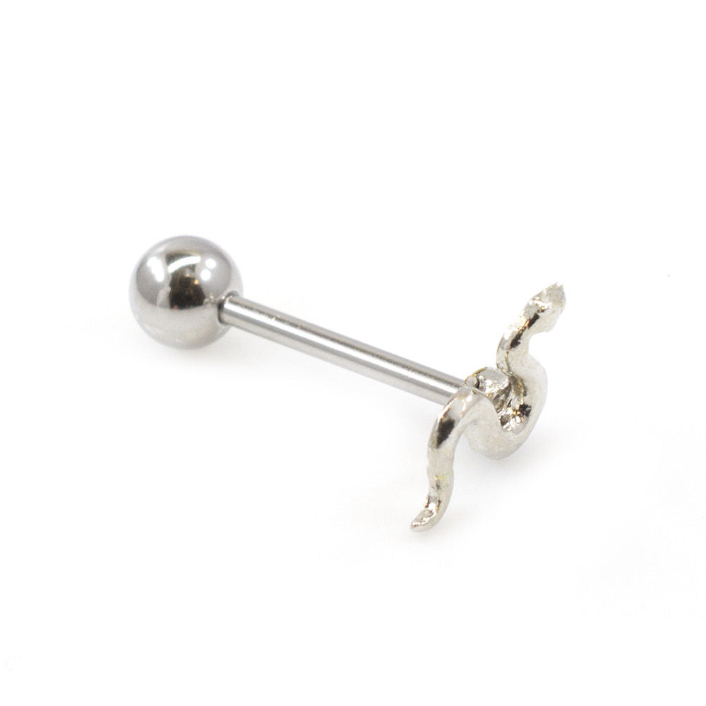 Tongue Ring with Snake Design on the Top 14G Made of Surgical Steel