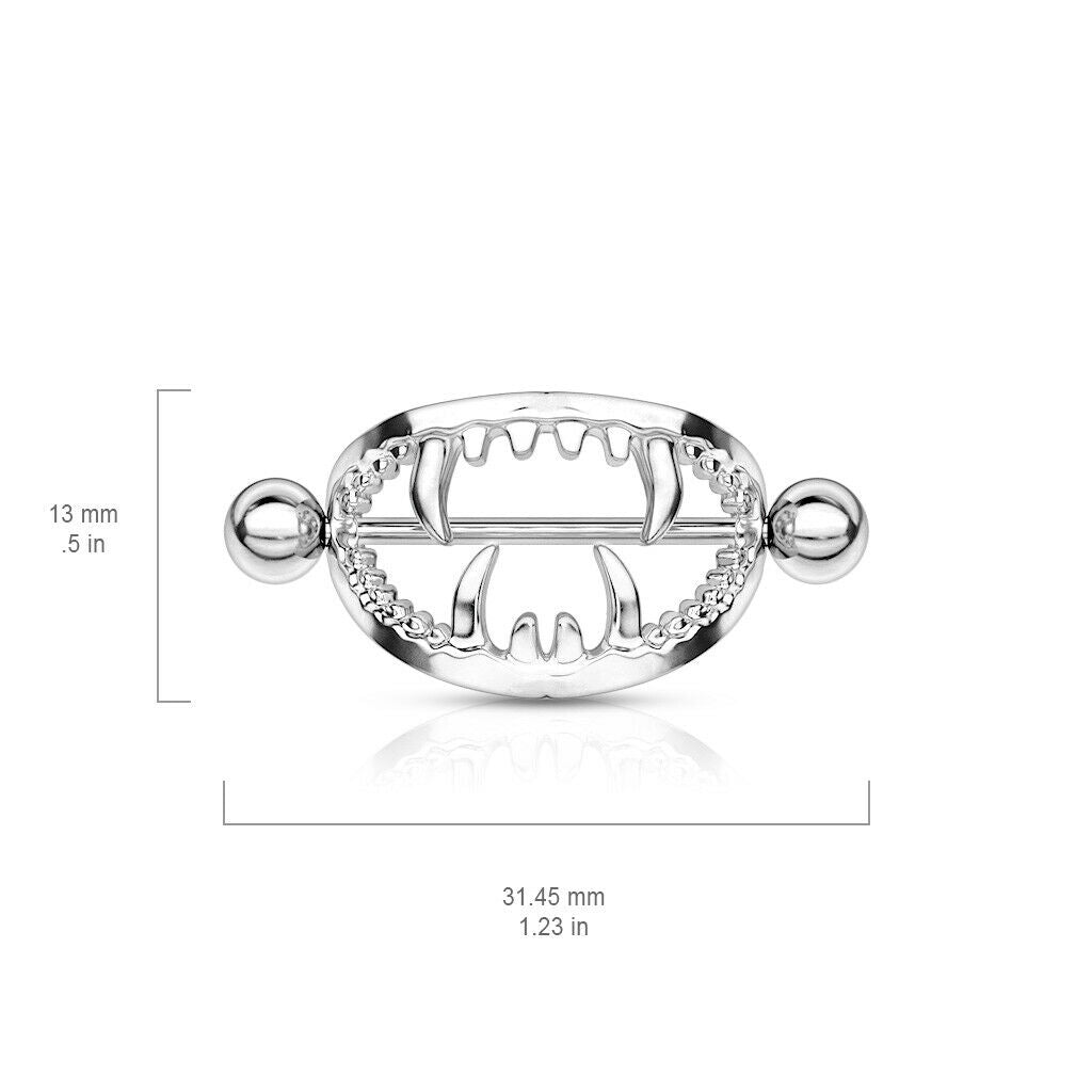 Nipple Shield Ring Scary Fangs Surgical Steel 14ga Sold as a Pair