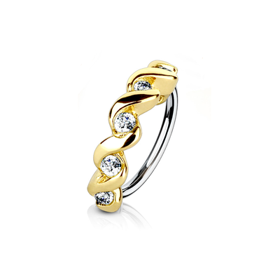 Nose and Cartilage Bendable Hoop Ring with CZ Twisted Half Circle Top 18g or 20g