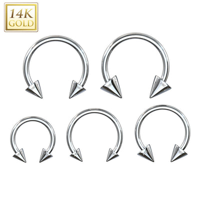 Spike End Horseshoe Circular Barbell 14 Karat Solid Gold 14G - 16G