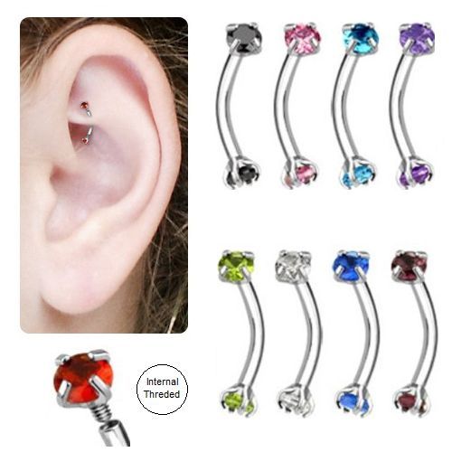 Curved Barbell 16G Internally Threaded 316L Surgical Steel Rook Earring Eyebrow