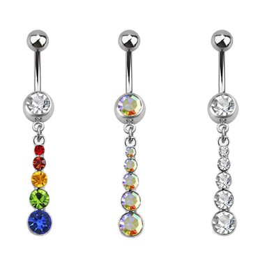 Belly Navel Ring Dangle Crystal CZ Design Surgical Steel 14 Gauge Rainbow AB Clear Jewels