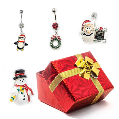 4 Belly Ring Pack + Holiday Gift Box - Santa Snowman Penguin Wreath