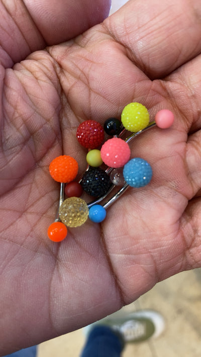 Belly rings pack of 7 surgical steel colorful acrylic balls