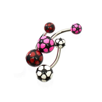 Belly Button Ring pack of 3 with  Futbol / Soccer ball Design 14g